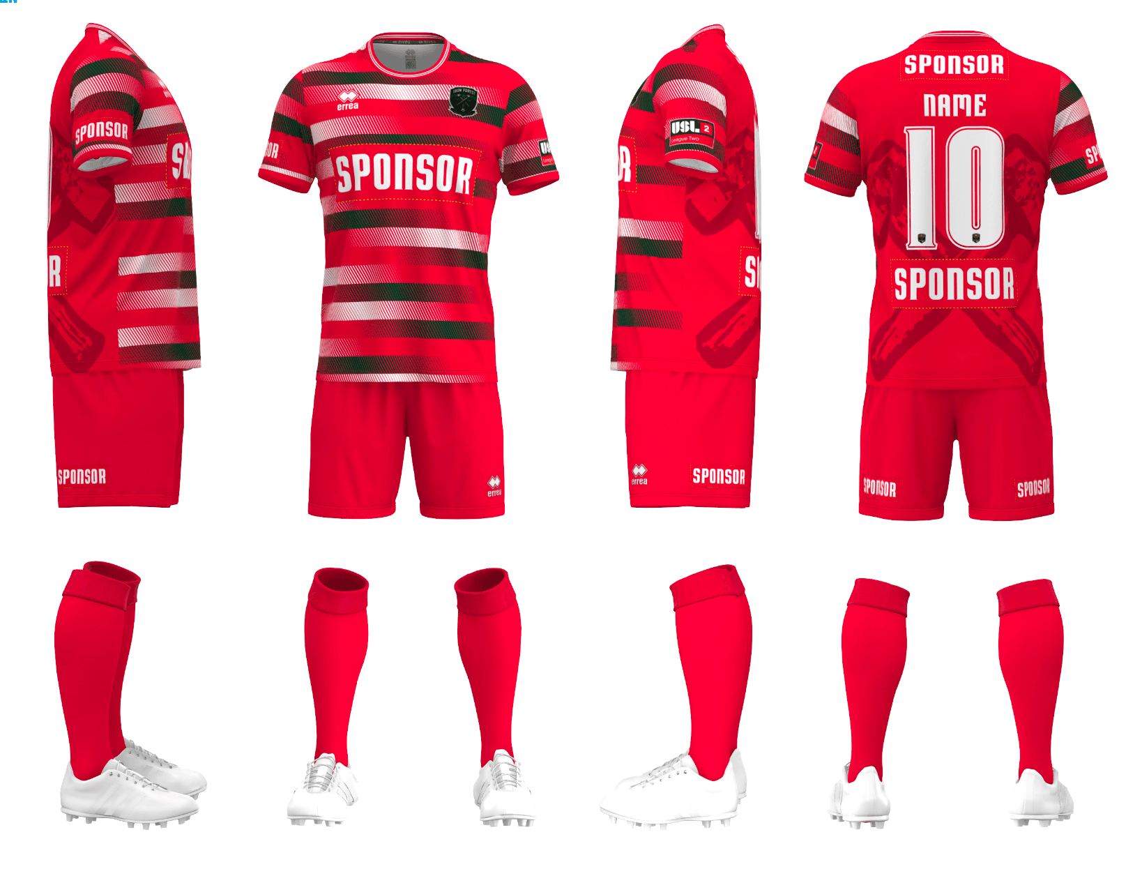 Iron Forest FC third kit — red with white and green accents
